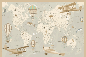Papier peint enfant carte du monde aviateur - Muralconcept