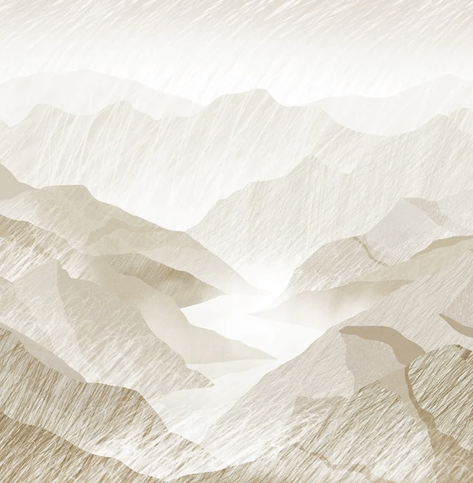 Papel pintado con ilustración de montañas en sepia