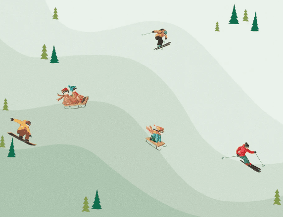 Papier peint enfant skieurs vert - Muralconcept