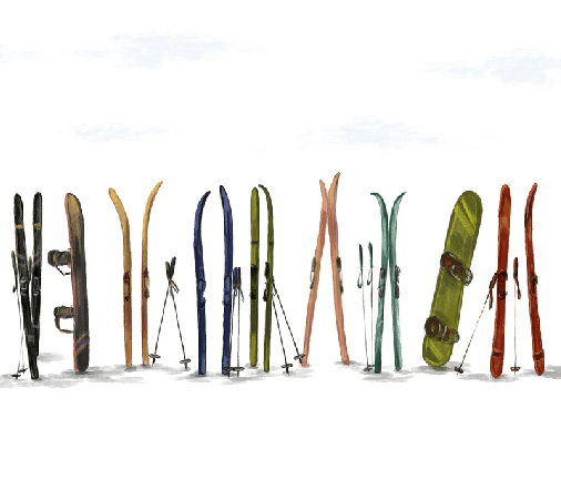 Papier peint panoramique skis colorés