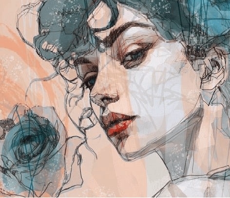 Papier peint visage féminin blue rose - Muralconcept