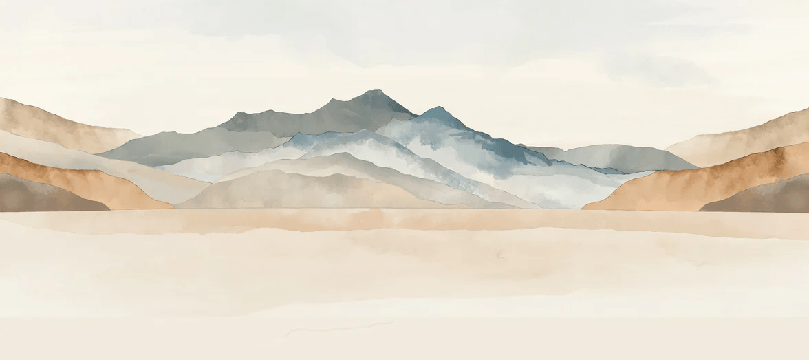 Papel pintado panorámico montaña acuarela pastel – Decoración mural paisaje relajante