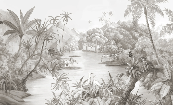 Papier peint panoramique jungle pittoresque, XXL, tendance