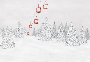 Papel pintado montaña telecabina roja