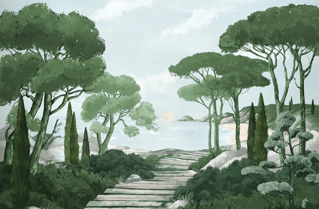 Papier peint balade dans les calanques vert - Muralconcept