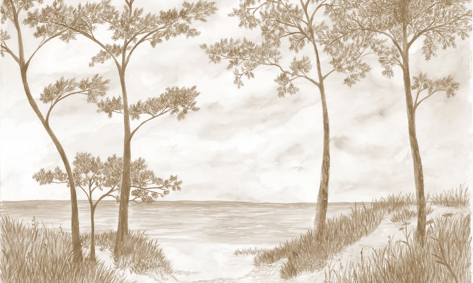 Papel pintado Pinos marítimos y dunas - Sepia