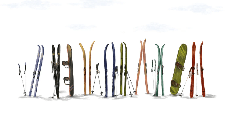 Papier peint panoramique skis colorés