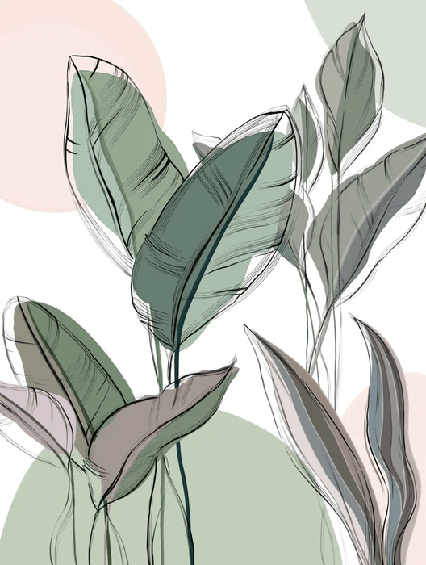 Papier peint panoramique végétal graphique vert - Muralconcept