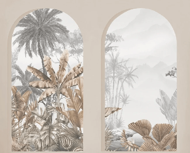 Papier peint arches tropicales sépia