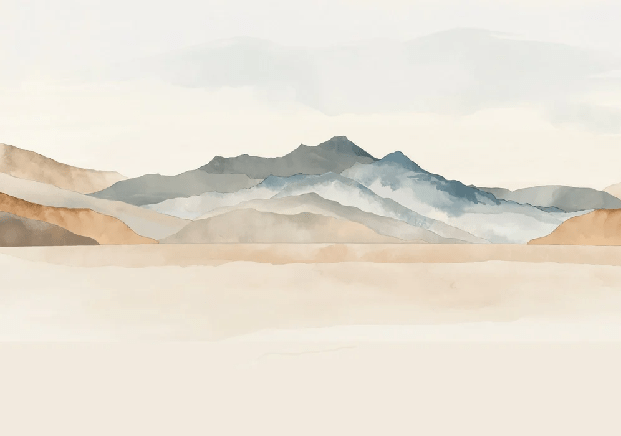 Papier peint panoramique montagne aquarelle pastel – Décor mural paysage apaisant - Muralconcept