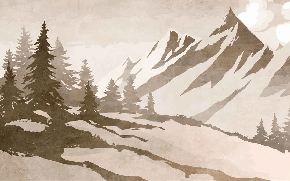 Papier peint sapin et montagne vintage sépia