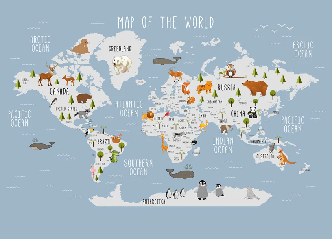 Papel pintado Mapa del mundo ilustrado Animales