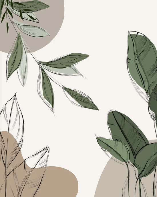 Papier peint panoramique végétal graphique taupe