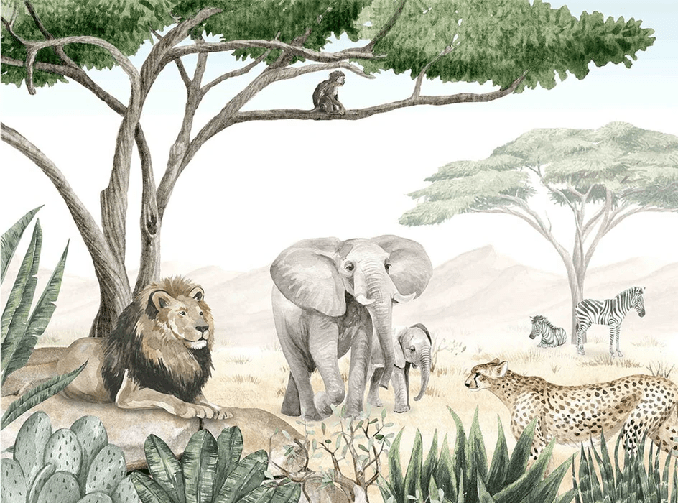 Papier peint enfant savane en peinture, XXL, tendance