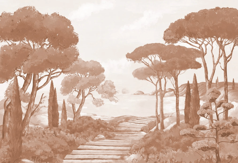 Papier peint balade dans les calanques terracotta