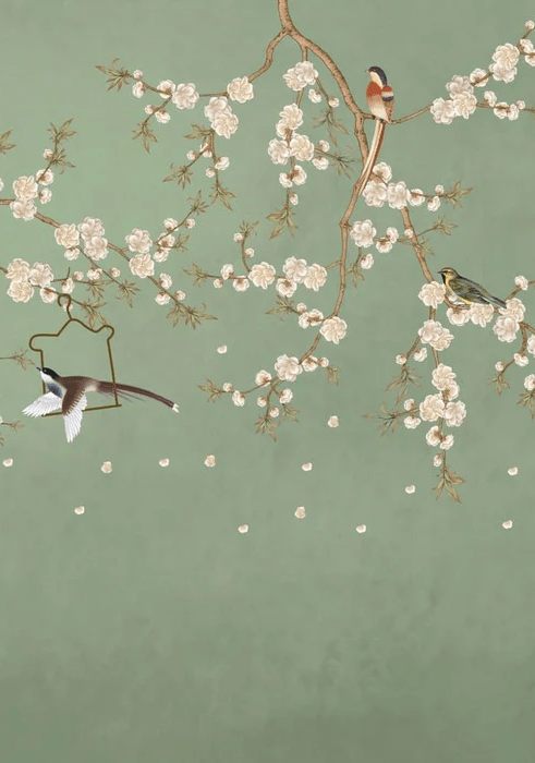 Papel pintado sakura zen verde
