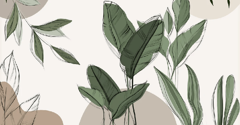 Papier peint panoramique végétal graphique taupe