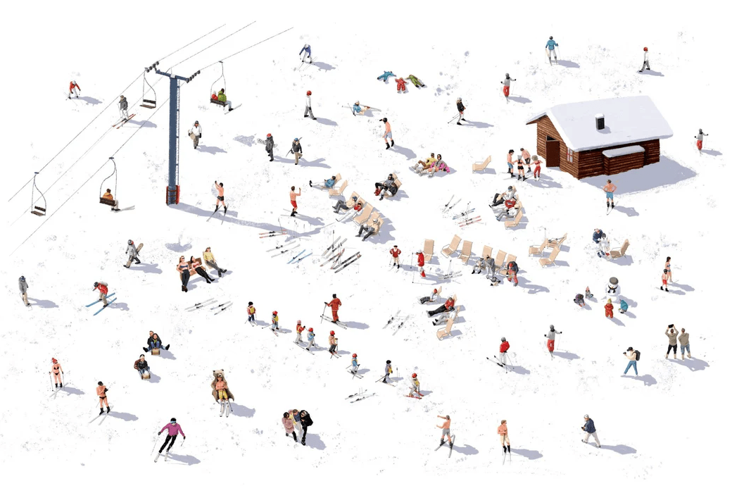 Papel pintado panorámico después del esquí