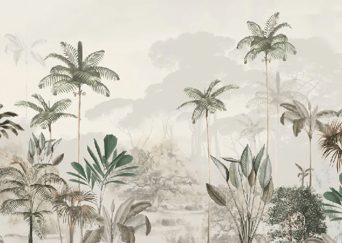 Papel pintado panorámico jungla eden verde