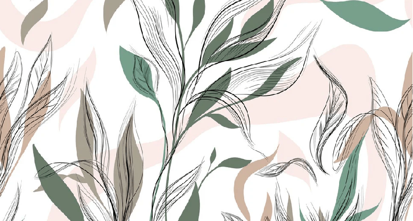 Papel pintado panorámico con motivos florales gráficos