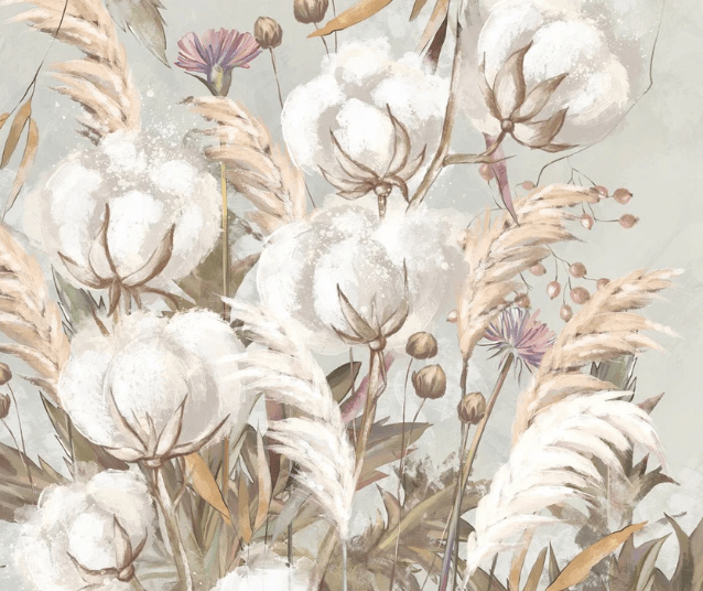 Papel pintado panorámico de flores de algodón