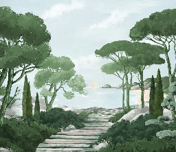 Papier peint balade dans les calanques vert