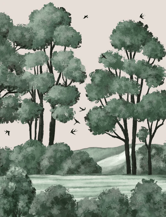 Papier peint paysage rivière forêt, XXL, tendance