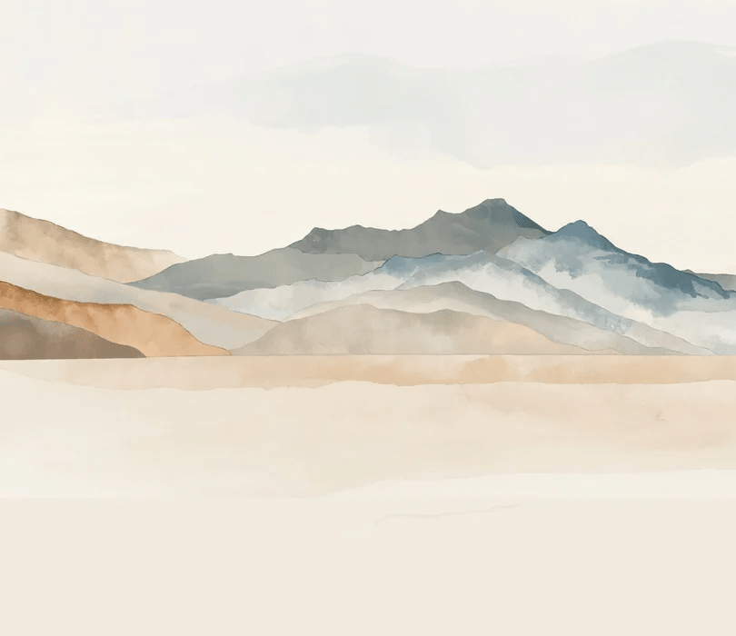 Papier peint panoramique montagne aquarelle pastel – Décor mural paysage apaisant - Muralconcept