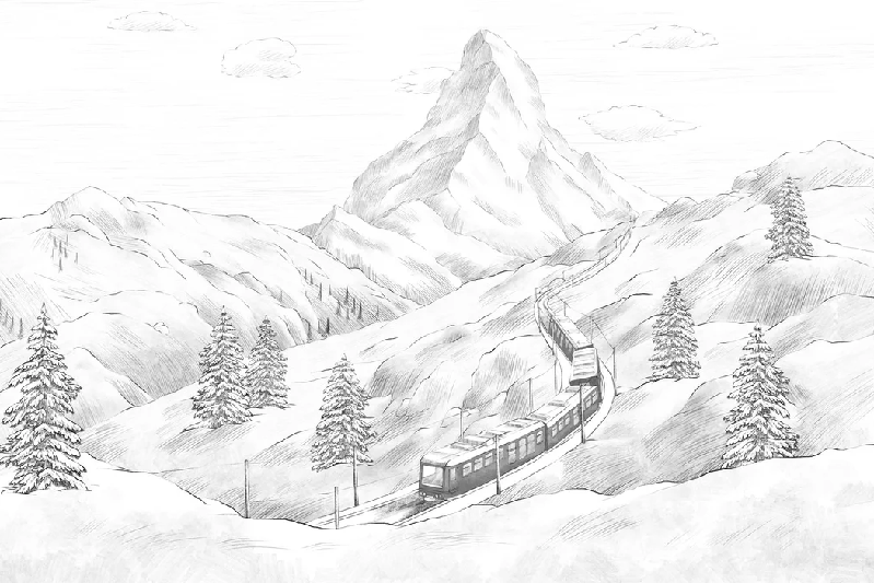 Papier peint panoramique Mont Cervin noir et blanc