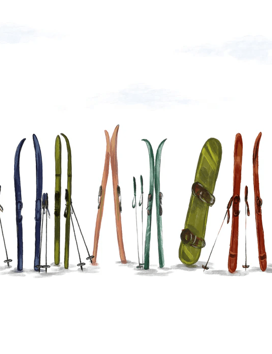 Papier peint panoramique skis colorés