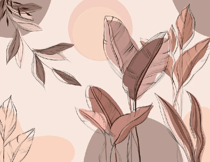 Papel pintado panorámico con motivos vegetales gráficos