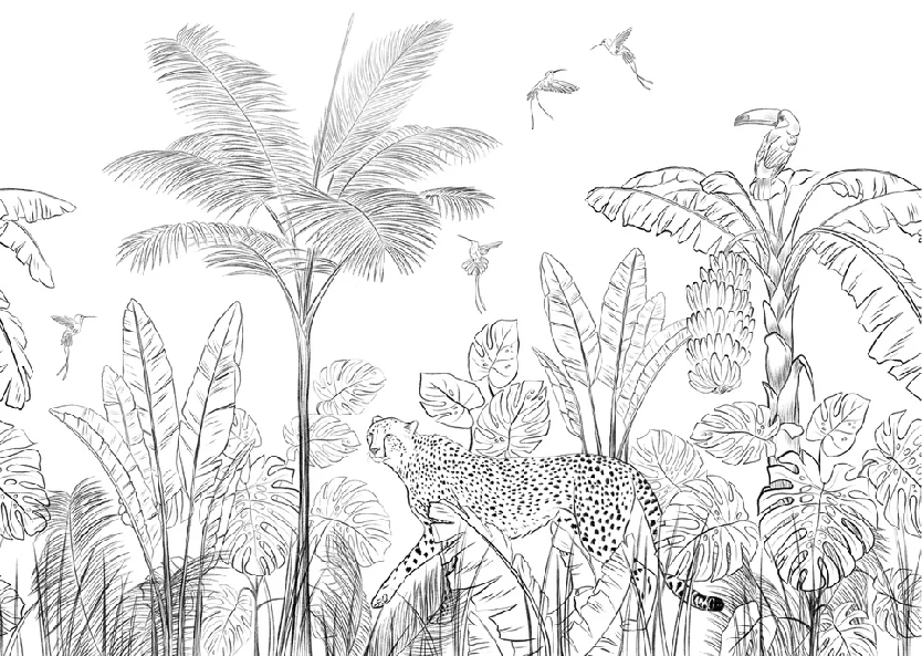 Papier peint jungle noir et blanc léopard - Muralconcept