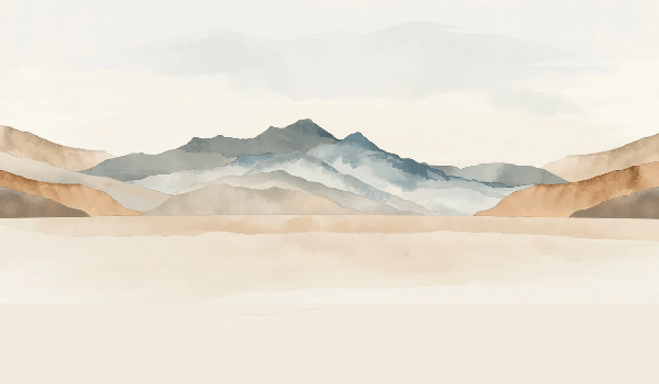 Papier peint panoramique montagne aquarelle pastel – Décor mural paysage apaisant - Muralconcept
