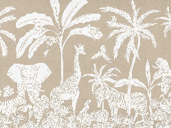 Papier peint enfant safari monochrome beige - Muralconcept