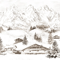 Papier peint panoramique - Chalet & montagne des Alpes - Muralconcept