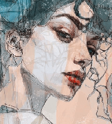 Papier peint visage féminin blue rose