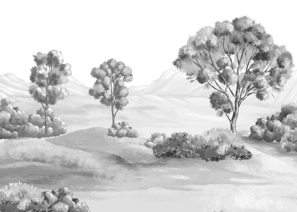 Papier peint paysage poétique noir et blanc