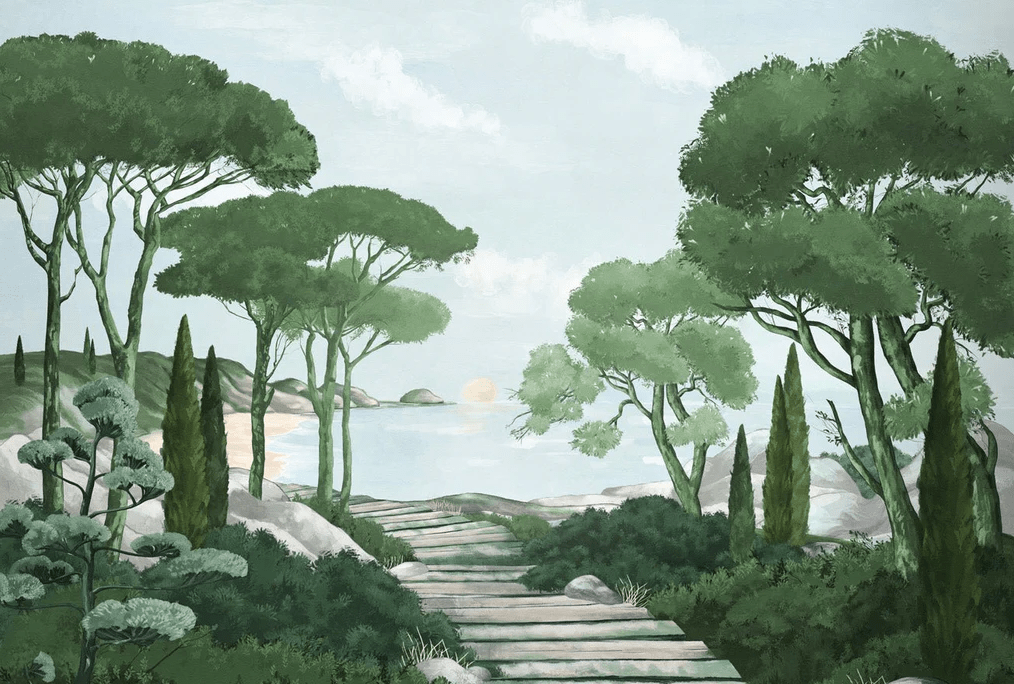 Papier peint balade dans les calanques vert - Muralconcept