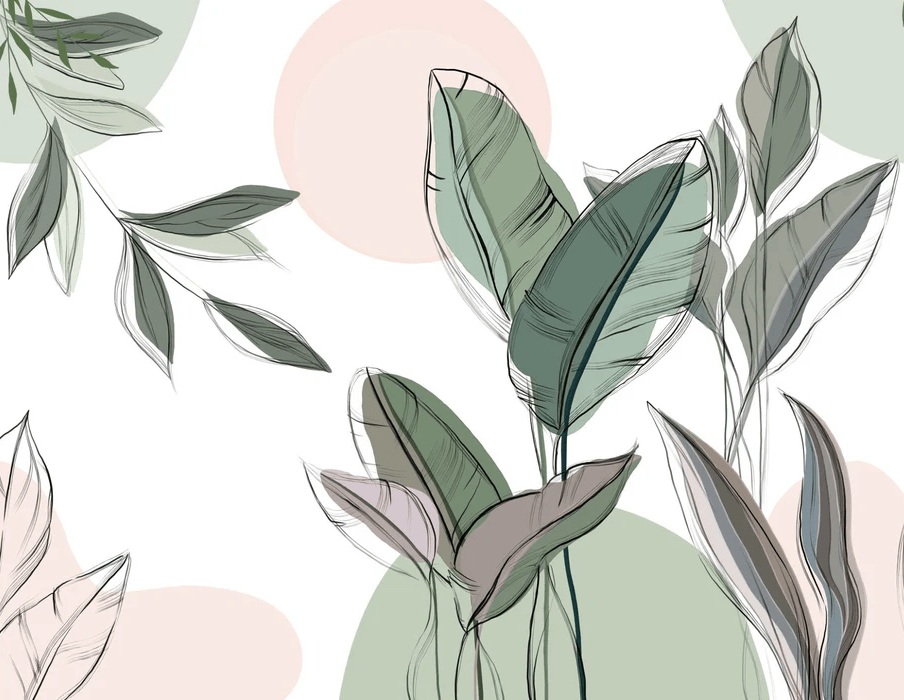 Papel pintado panorámico vegetal gráfico verde