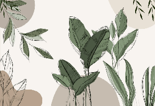 Papel pintado vegetal panorámico gráfico de color topo