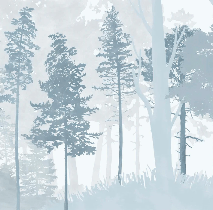 Papier peint panoramique forêt bleu scandinave