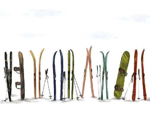 Papier peint panoramique skis colorés