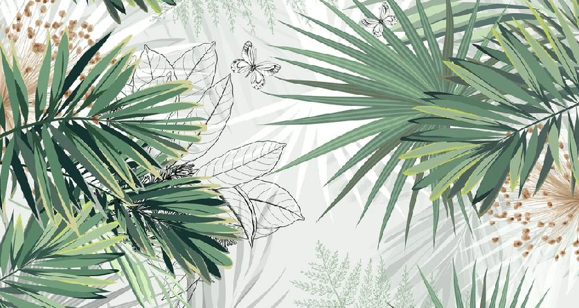 Papier peint salle de bain nature green palm