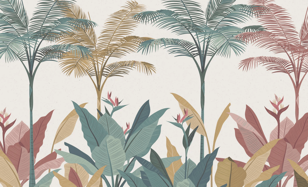 Papel pintado panorámico selva colorida