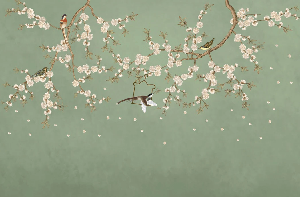 Papel pintado sakura zen verde