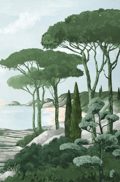 Papier peint balade dans les calanques vert