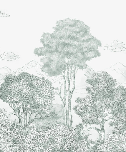 Papel pintado panorámico Bosques y montañas verdes