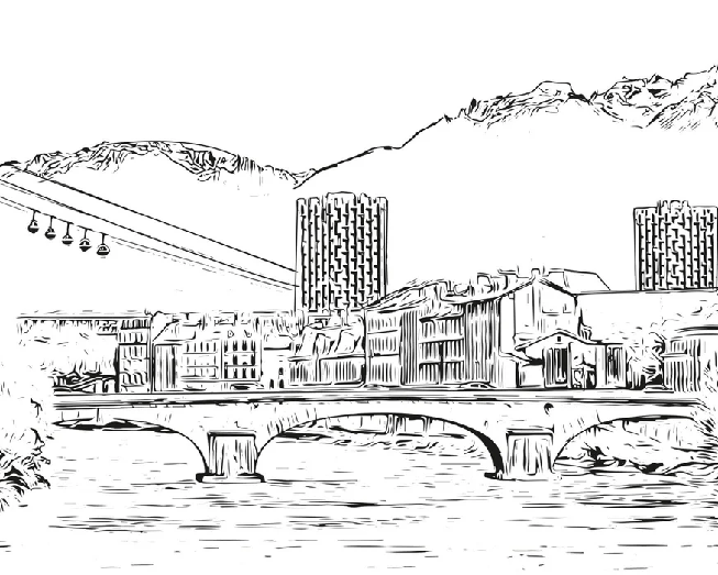 Papier peint téléphérique Grenoble Belledonne, XXL, tendance