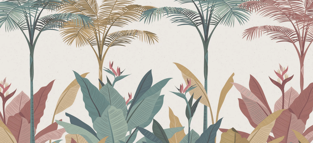 Papier peint panoramique jungle colorée - Muralconcept