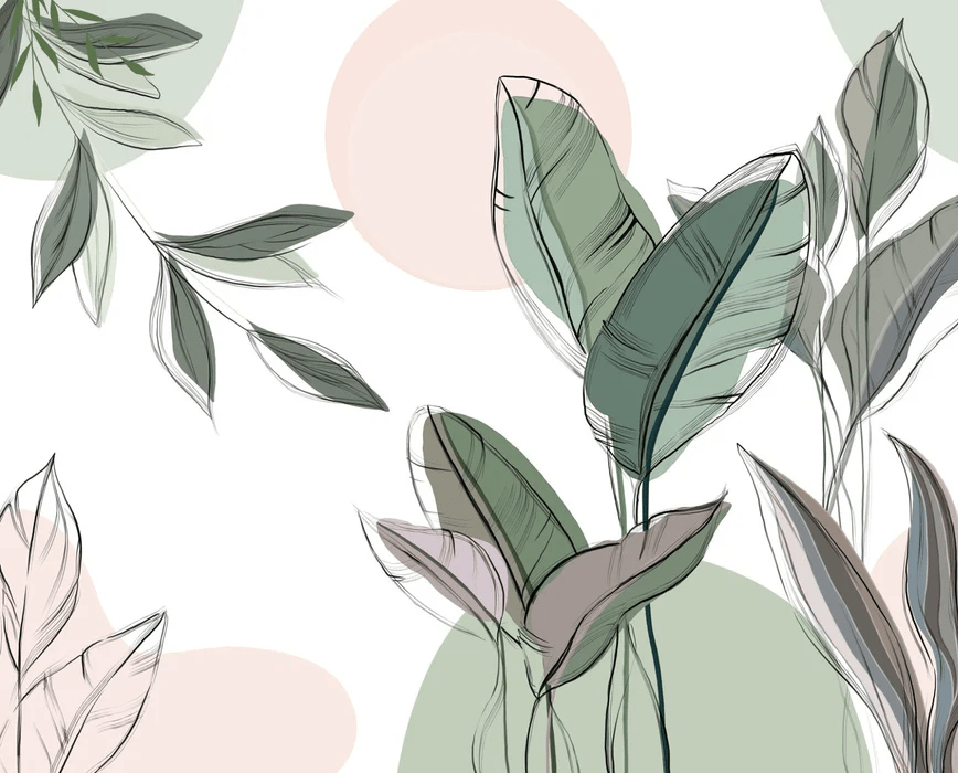 Papel pintado panorámico vegetal gráfico verde